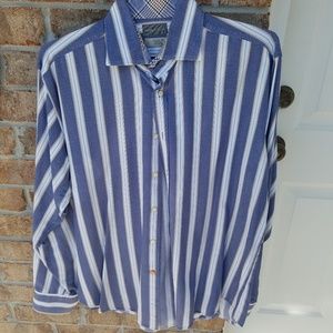 Thomas Dean button up blue and white stripe